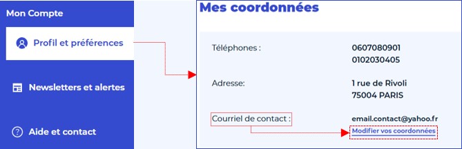 Modifier mon adresse de contact