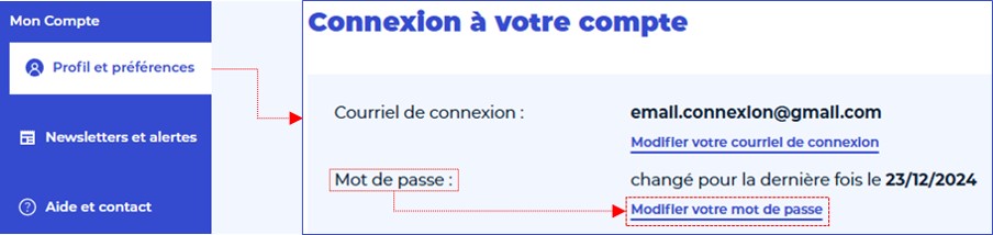 Chemin d'accès à la modification du mot de passe