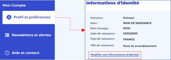 Chemin d'accès à la modification d'identité
